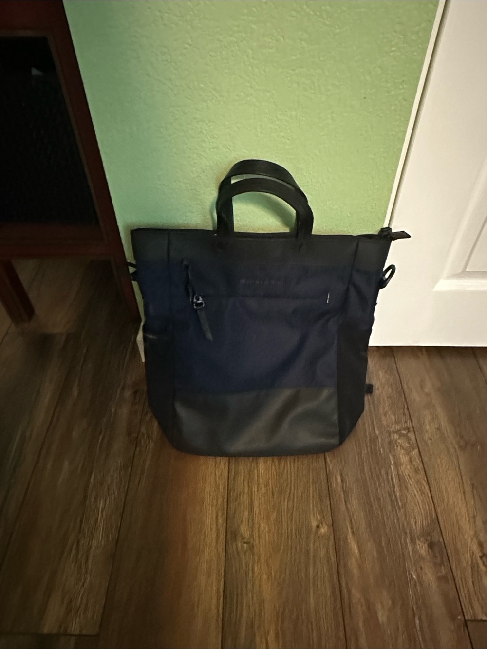 Sherpani dark blue/Black Laptop Tote with Faux Leather Base and Top Handles